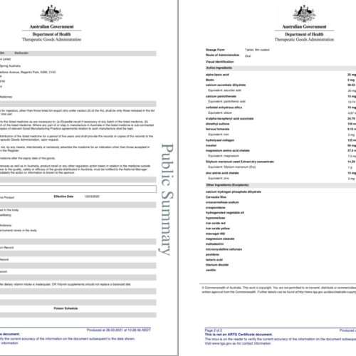 enervite biokerain tga certificate